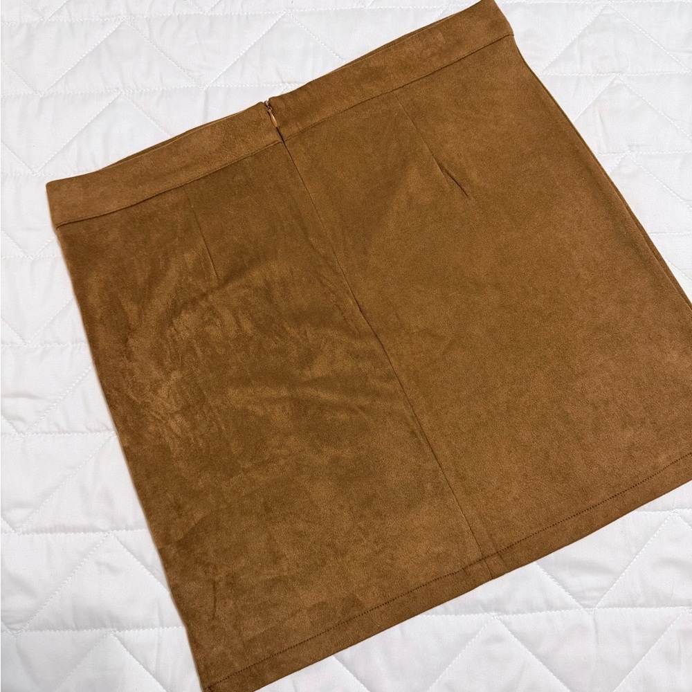 Suede-Look Mini Skirt in Camel Brown